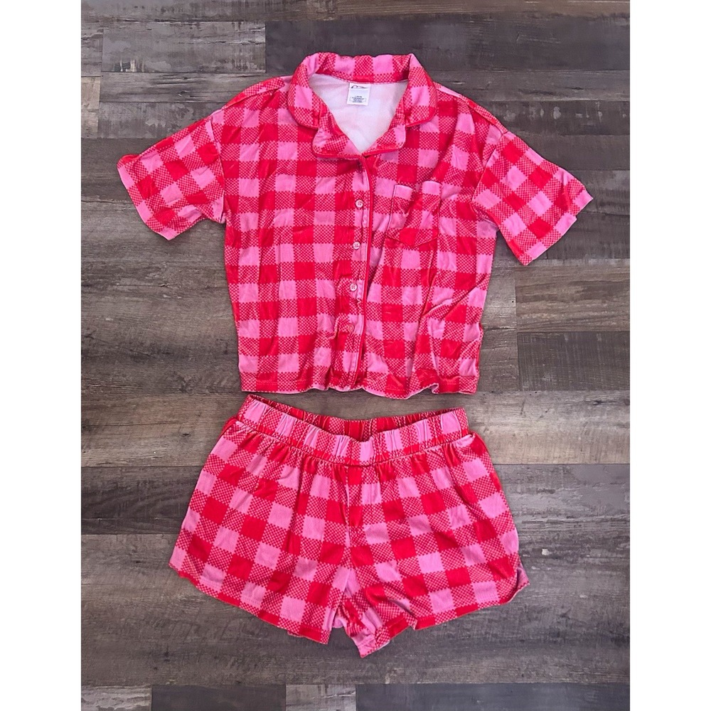Art Class Girls L Pink/White Gingham 2pc Shorts Pajama Set Flame Resistant